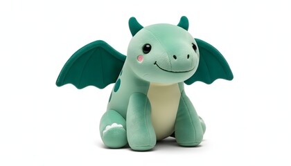 A charming and cuddly green baby dragon plush toy, a soft stuffed animal isolated on a white background