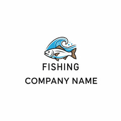 Fishing Company Name Logo Design with Fish and Wave.