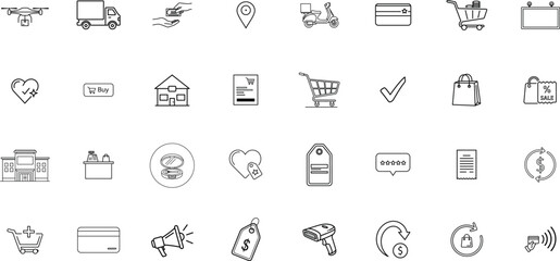 Fototapeta premium Shopping icon set. Including shopping, store, delivery, promotion and shopping cart symbol. vector illustration