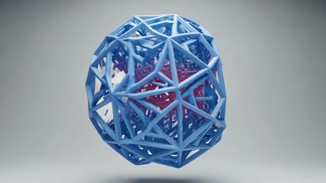 Abstract geometric blue and pink structure on a grey background