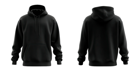 Black hooded sweatshirt, front & back