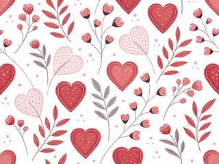 Romantic seamless heart and floral pattern for Valentine and wedding decoration