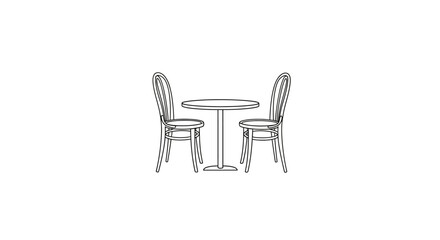 Fototapeta premium Minimalist illustration of a round table with two chairs, perfect for cafe scenes and design