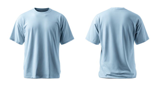 Two light-blue, short-sleeved shirts on a black background