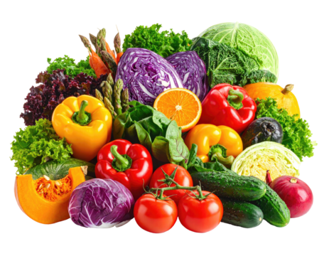 Varied produce peppers, cabbage, greens, and more