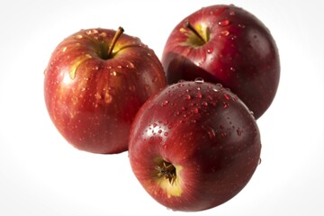 A high-resolution photograph of three glossy red apples