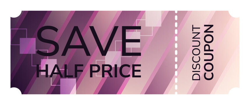 Modern half price discount coupon template with geometric design. Vector template with gradient for advertising sales, promotions, and campaigns - Powered by Adobe