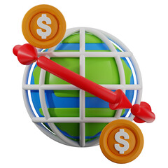 3D global trade icon. 3D icon render of global trade with transparent background.