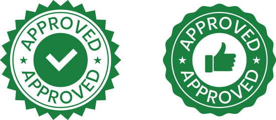 Green approved stamp and thumbs up Approved stamp on transparent background. 