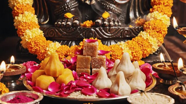 Ganesh Chaturthi Celebration with Modak and Ladoo Offerings.