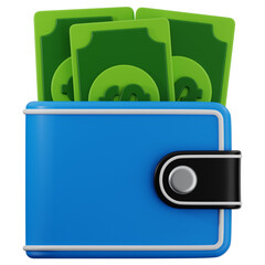 3D wallet icon. 3D icon render of wallet with transparent background.