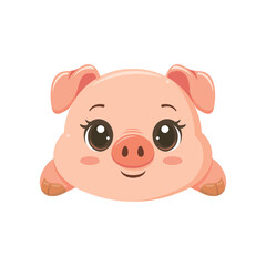 Adorable cartoon pig face with big brown eyes, pink cheeks, and a sweet smile, perfect for kids design and cute animal art.