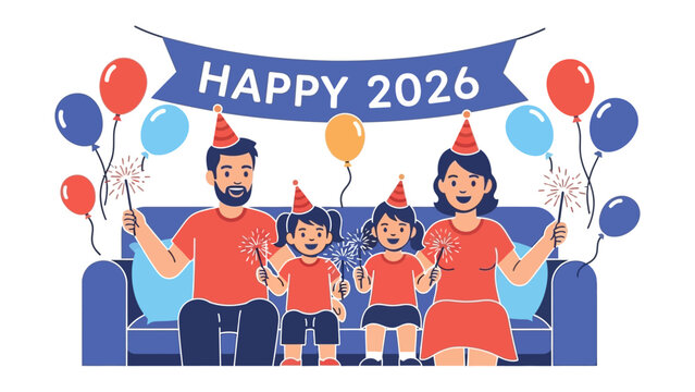 New Year's Eve Festivities: A Family's Joyful Celebration in 2026. Captured amidst a vibrant display of balloons, the family exuding warmth and excitement as they usher in the new year.