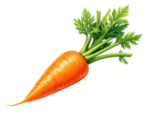 Orange carrot with green leafy top against black