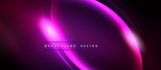 Abstract purple background. Bright neon curves create dynamic visual effect. Modern design suitable for banners, presentations.