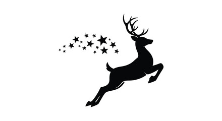 Majestic silhouette of a reindeer leaping through a trail of twinkling stars