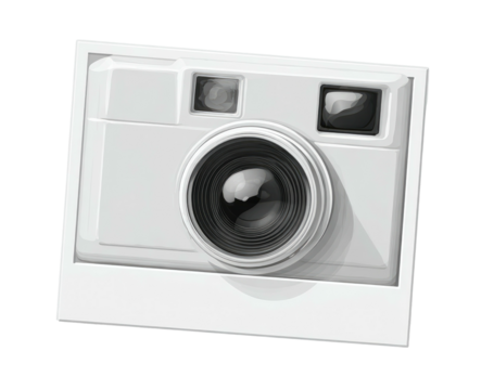 Glossy, retro-style white boxy camera