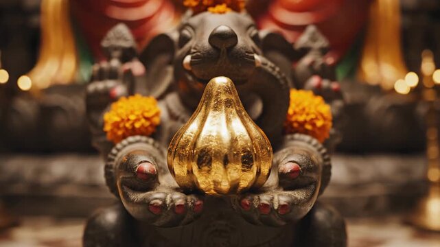 Ganesha Idol in a Temple, a Symbol of Wisdom and Prosperity.