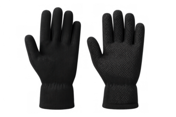 Black winter gloves for cold weather protection and warmth, isolated on transparent background