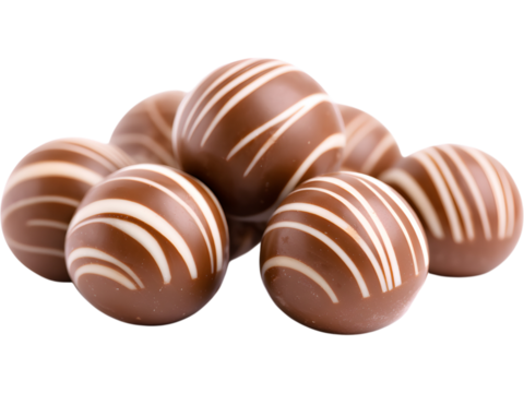 Chocolate truffles isolated on transparent background, perfect for dessert, candy, and luxury food visuals..