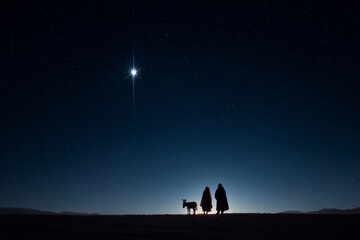 Silent night star nativity holy family desert silhouette donkey Bethlehem journey