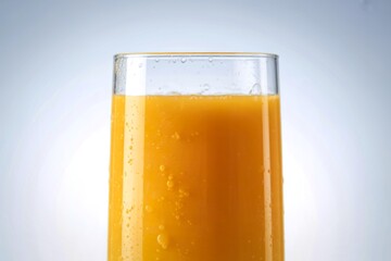 A photography shot of a tall glass filled with fresh orange juice