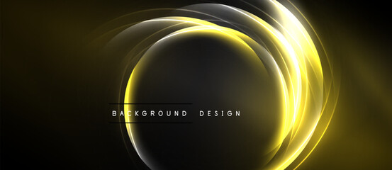 Abstract golden lines form circular shapes over dark background. Text reads background design centered below curves. Simple, elegant visual.