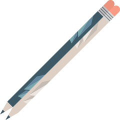 Duo of writing pencils with orange erasers and abstract blue and white patterns on a transparent white background illustration