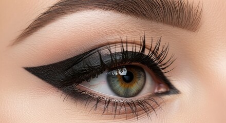 Obraz premium Striking eye makeup with dramatic eyeliner on caucasian female