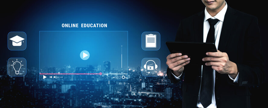 An online education and e-learning platform for distance learning. A concept of video courses, virtual classrooms, and digital study resources. Motif