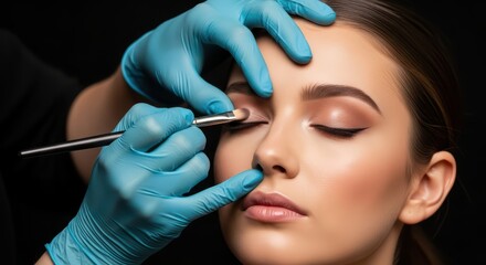 Obraz premium Asian female receiving professional eyeshadow application closeup