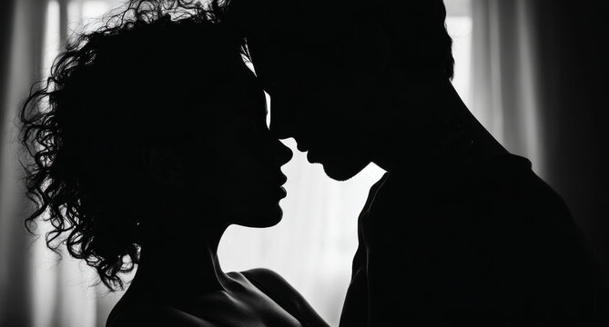 Silhouette couple romance intimate tender embrace love passion shadow profile
