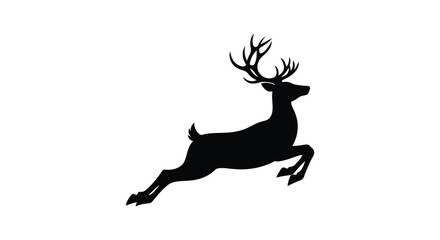 Black silhouette of a majestic stag with large antlers leaping through the air