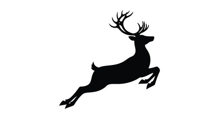 Obraz premium Silhouette of a majestic stag with large antlers leaping gracefully against a white background