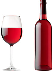 Bottle and glass of red wine isolated on transparent background, perfect for elegant and celebration visuals..