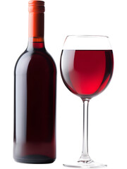 Bottle and glass of red wine isolated on transparent background, perfect for elegant and celebration visuals..