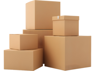Stack of brown cardboard boxes isolated on transparent background, perfect for packaging and delivery visuals..