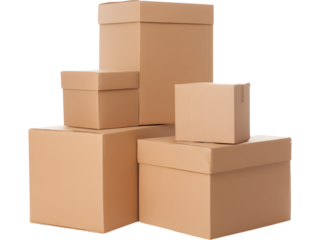 Stack of brown cardboard boxes isolated on transparent background, perfect for packaging and delivery visuals..
