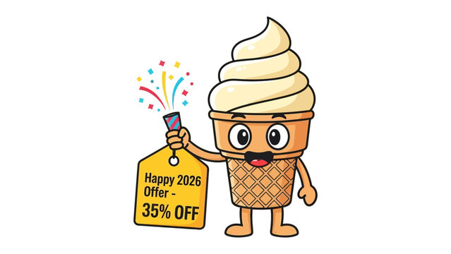 Ice Cream Mascot with a Delightful Deal: An inviting ice cream cone character extends a special promotion, offering a joyful burst of savings