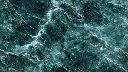 Fototapeta premium Textured teal marble. Deep teal background with veined, swirling patterns of lighter teal and white. Abstract. Intricate