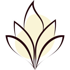 Elegant abstract floral illustration with dark outlines and soft yellow oval background on transparent layer