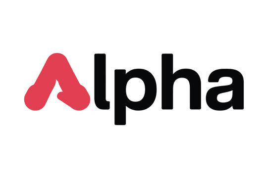 The word 'Alpha' is displayed in a modern, bold font with a stylized red 'A' preceding it on a white background.