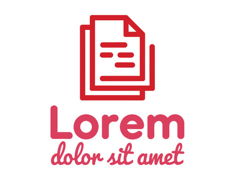 A simple red line icon representing documents or files is displayed above the placeholder text 'Lorem ipsum dolor sit amet' in pink.