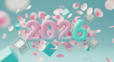 Blooming pastel 3D 2026 with soft petals and minimal cubes