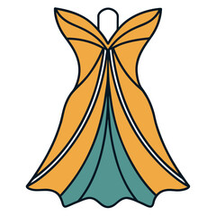 Stylized abstract dress illustration in orange and teal colors