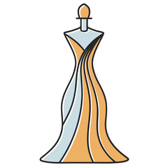 Stylized illustration of a flowing gown on a dress form