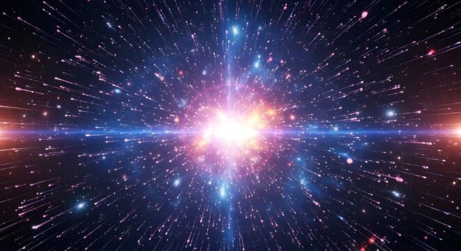 Cosmic energy burst animation with glowing particles and galactic light explosion in deep space