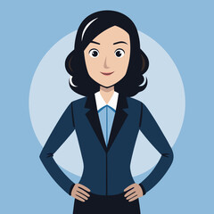 Confident businesswoman with hands on hips in a suit