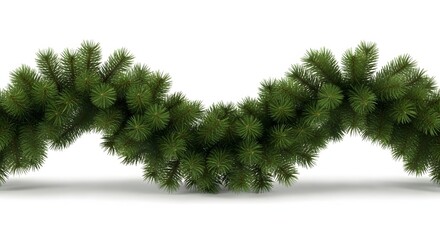 Realistic green christmas garland with a natural wavy shape