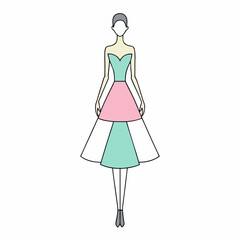 Fashion illustration of a woman in a colorful tiered dress